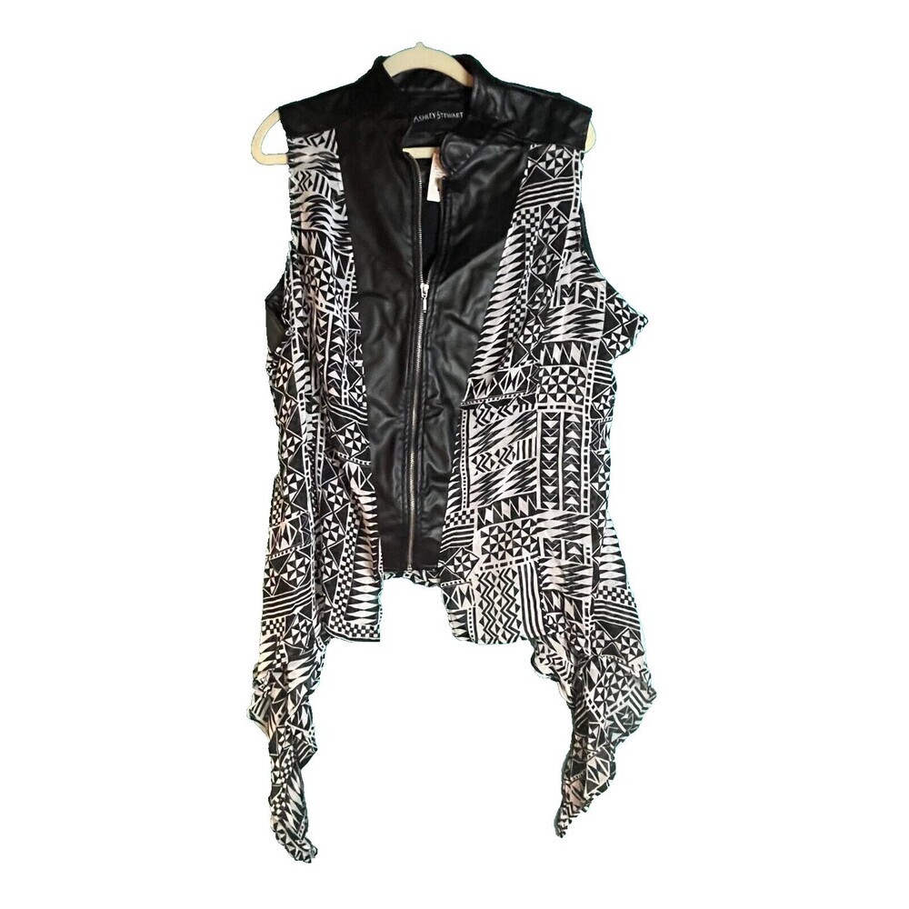 Ashley Stewart Faux Leather Sleeveless Zip Front Vest Top Black Plus 22/24 NWT